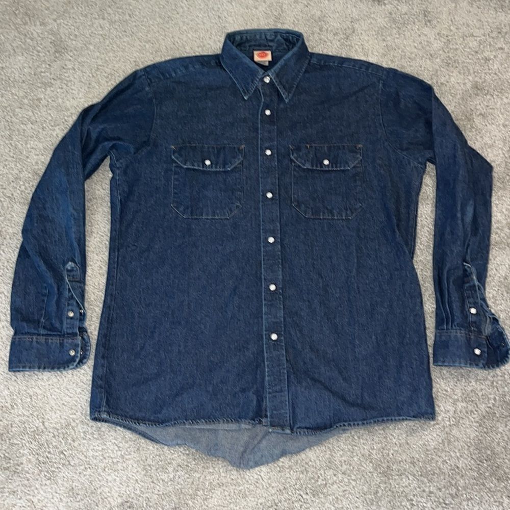 Red Kap heavy Denim Jeans Western Cowboy SnapβLA work rockabilly shirt L Long